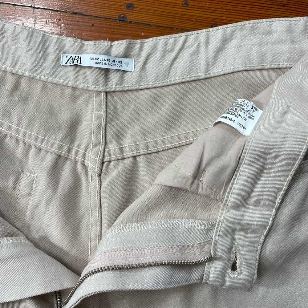 Zara Baggy Wide Leg High Rise Lyocell Pants Shimmer Size 10 🍄 - Picture 6 of 10